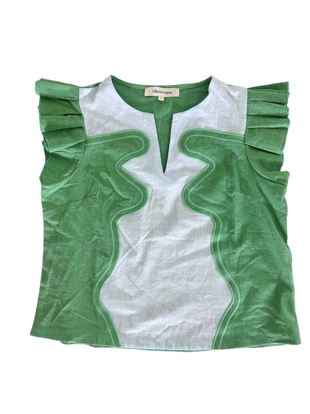 Ultramarine Wavy Pop Flutter Top Green Light Blue Colorblock Cotton Small